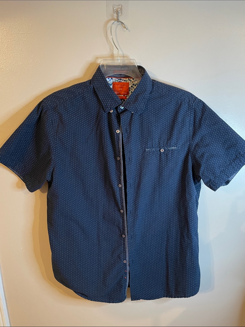 Navy Blue Polka Dot Button Down Shirt
